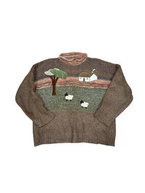 Vintage 80s Rosemarie B Mohair Sheep Sweater Irish Cottage Core Roll Neck Farm S